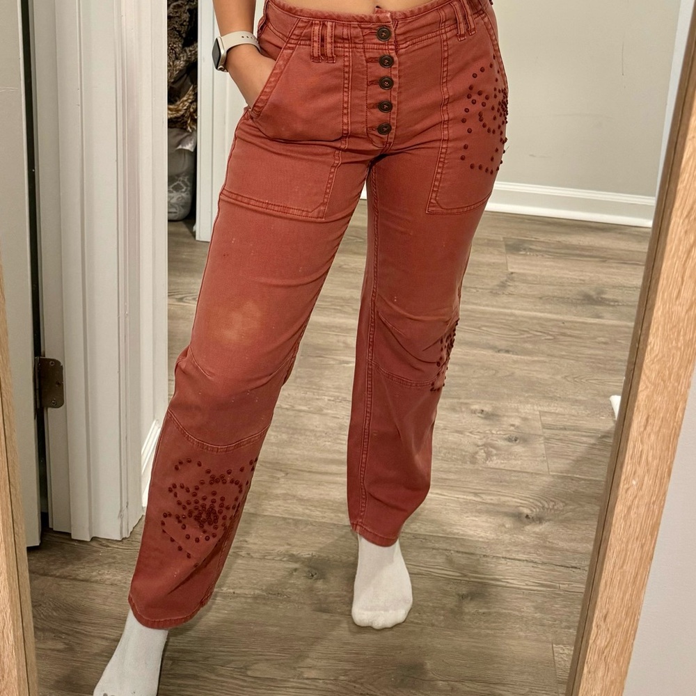 Anthro jeans 27 lightly worn small stains on knees - see pics